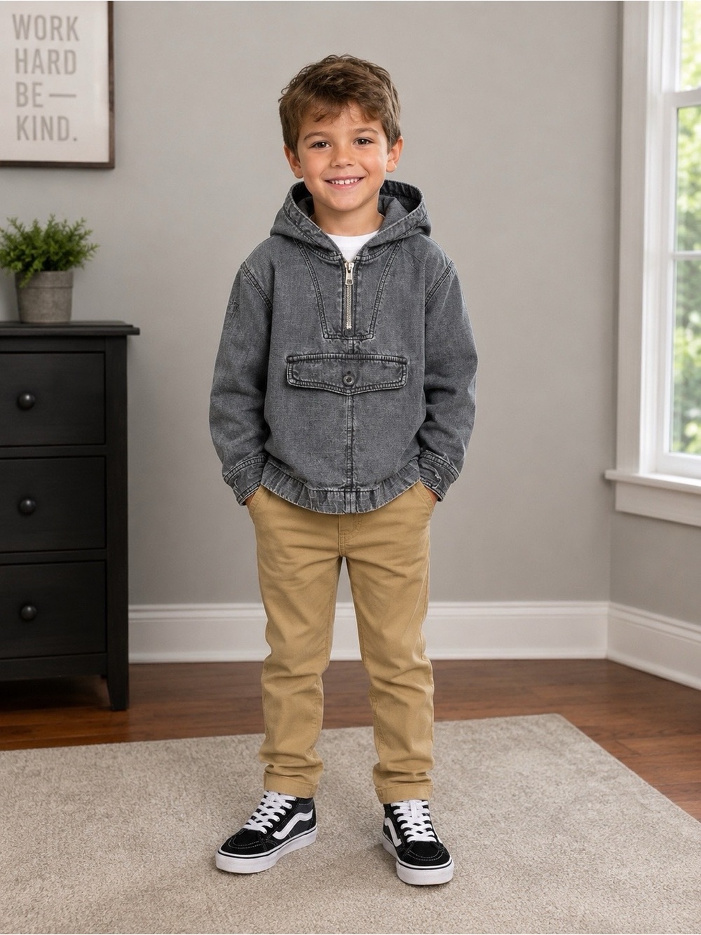 Boys Youth Size 5 Osh Kosh Denim Chambray Hoodie Sweatshirt kids